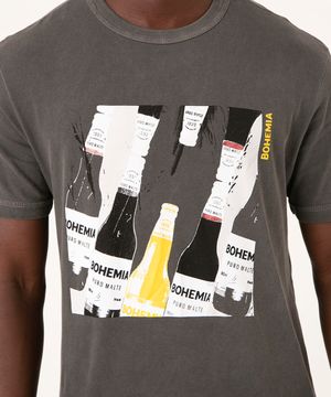 Camiseta de Algodão Bohemia Manga Curta Gola Careca Chumbo