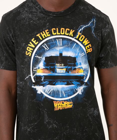 Camiseta de Algodão De Volta Para O Futuro Manga Curta Gola Careca Preta