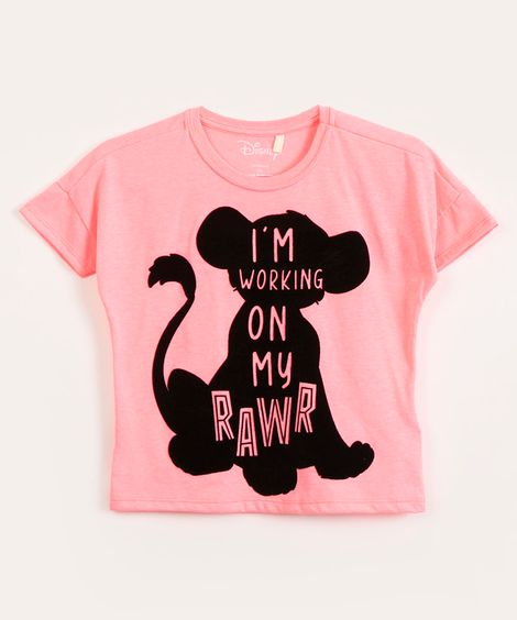 camiseta juvenil manga curta rei leão rosa