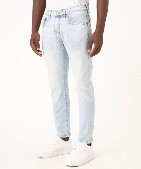 calça jeans slim com bolsos azul claro