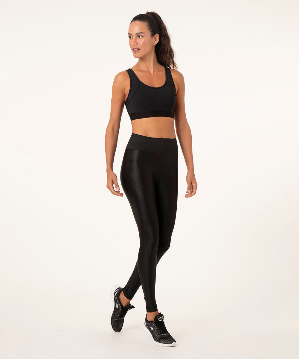 Calça Legging Fitness Feminina Ari Preta com Silk - Eclee
