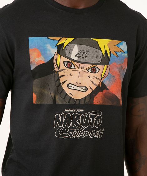 Camiseta Masculina Manga Curta Naruto Gola Careca Preta