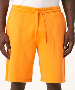 Bermuda Relaxed Ampla de Moletom Felpado com Cordão e Bolsos Laranja