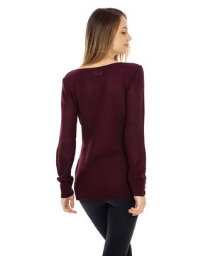 Tricô Blusa Pink Tricot Manga Longa Mullet Trançada Vinho