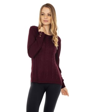 Tricô Blusa Pink Tricot Manga Longa Mullet Trançada Vinho