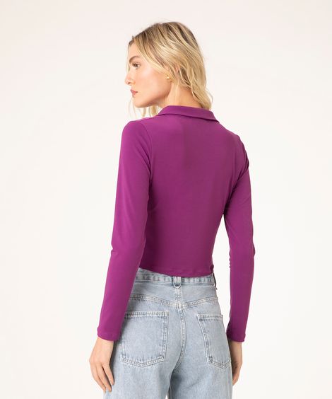 camisa manga longa com franzido roxo claro