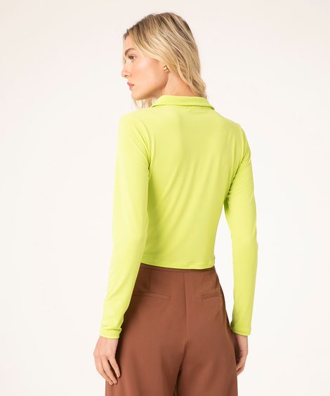 camisa manga longa com franzido verde claro