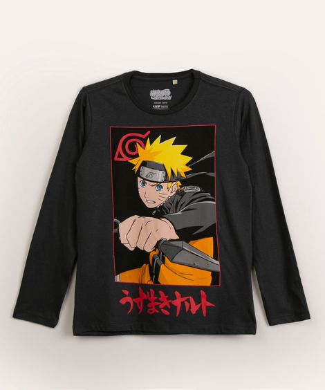 camiseta juvenil manga longa naruto grafite