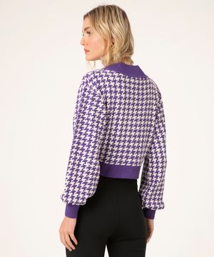 cardigan de tricô piet de pule manga bufante roxo claro