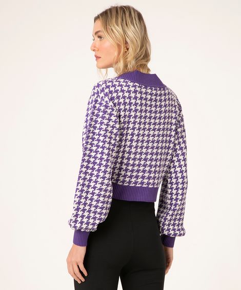 cardigan de tricô piet de pule manga bufante roxo claro