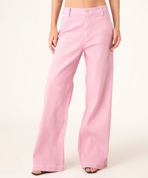 calça pantalona veludo cotelê cintura baixa rosa claro