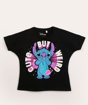 camiseta juvenil manga curta stitch preto