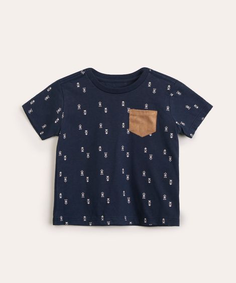 camiseta infantil triângulo manga curta com bolso azul marinho