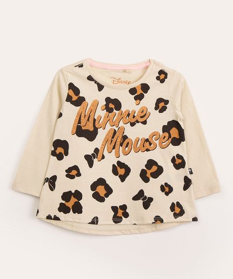 camiseta infantil manga longa minnie mouse bege
