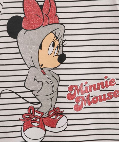 camiseta infantil manga longa listrada minnie mouse off white