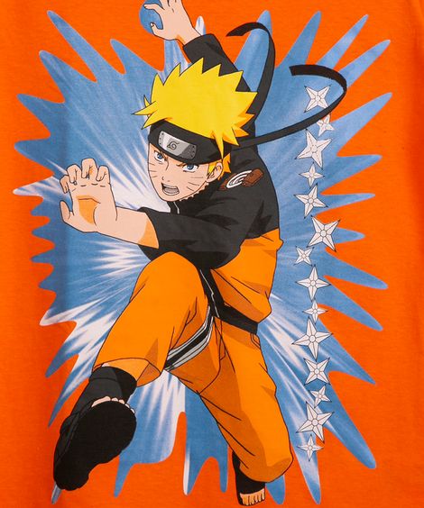 camiseta juvenil manga curta naruto laranja