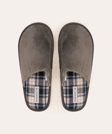 pantufa pelúcia forro xadrez cinza