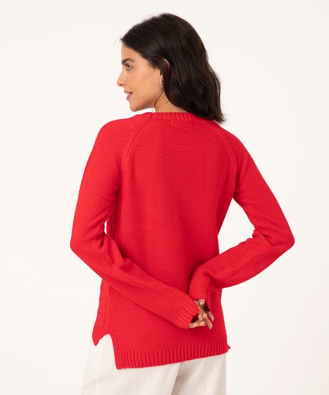 suéter de tricô básico trançado vermelho