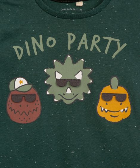 camiseta infantil manga longa dino party verde militar