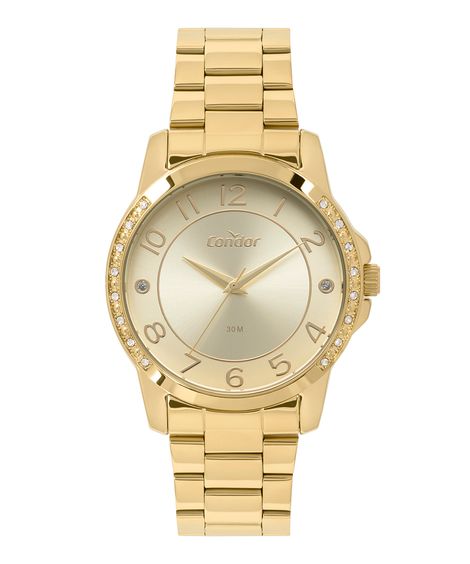Kit de Relógio Feminino Condor Analógico + colar e brinco dourado