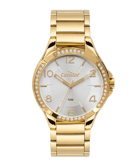 Kit de Relógio Feminino Condor Analógico + colar e brinco dourado