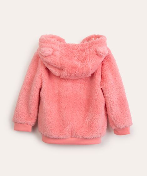 jaqueta infantil de pelo com capuz e orelhinhas rosa
