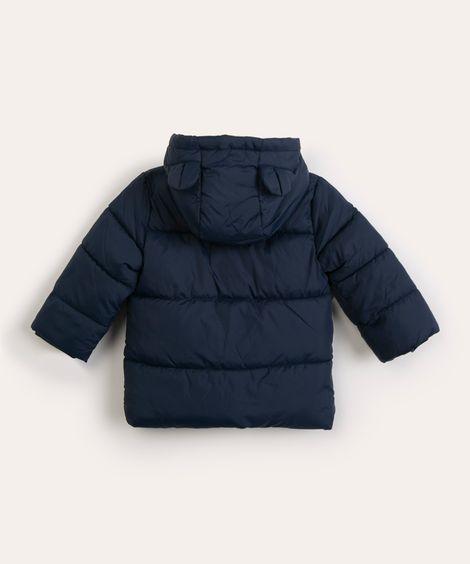 jaqueta infantil puffer de nylon com capuz azul marinho