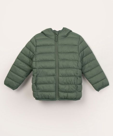 jaqueta puffer infantil com capuz verde militar