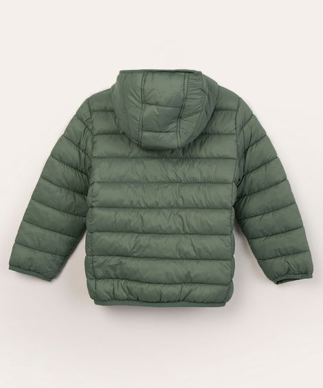 jaqueta puffer infantil com capuz verde militar