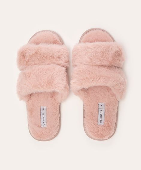 pantufa de pelúcia com tiras rosa