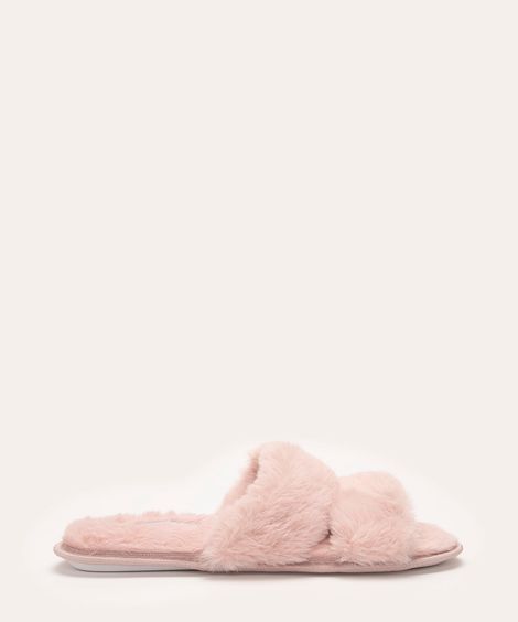 pantufa de pelúcia com tiras rosa