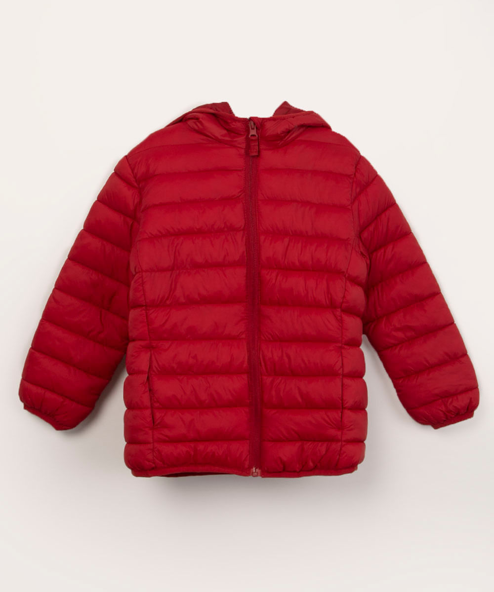 jaqueta infantil puff com capuz e bolso vermelho escuro é boa?