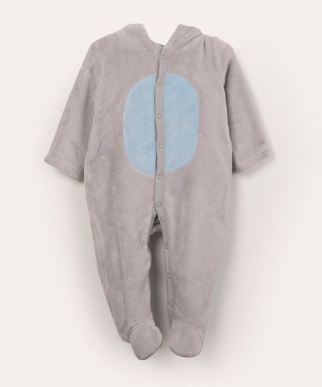 macacão infantil de fleece com capuz urso cinza