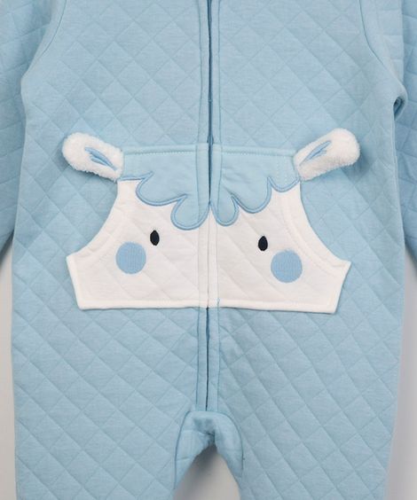 macacão infantil ovelha com capuz azul