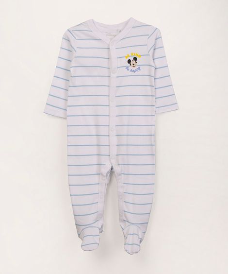 macacão infantil manga longa listrado mickey mouse off white