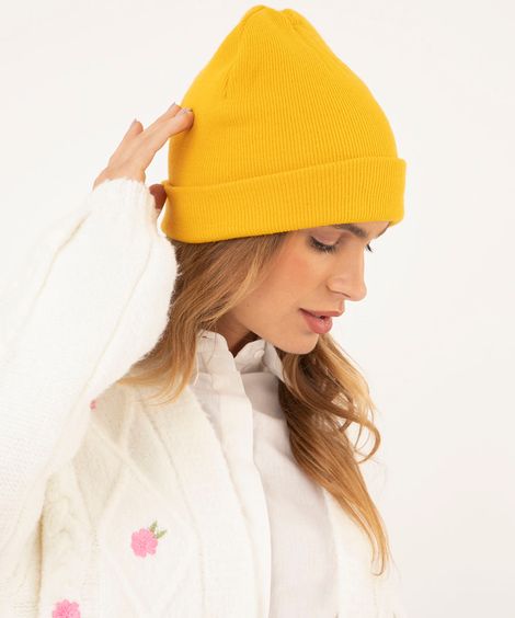 gorro de tricô básico mostarda