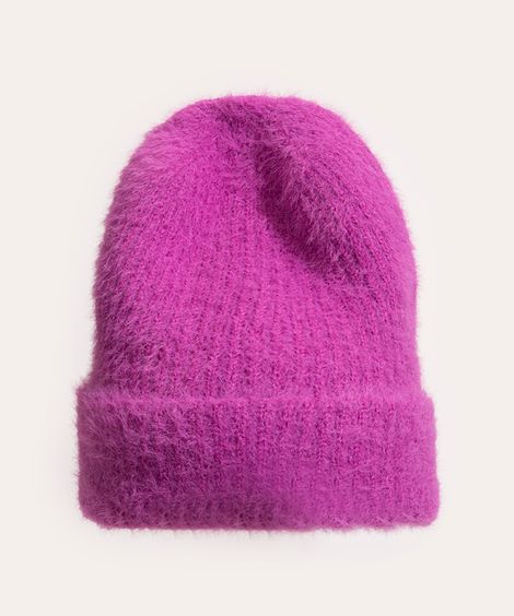 gorro de tricô pelinho rosa
