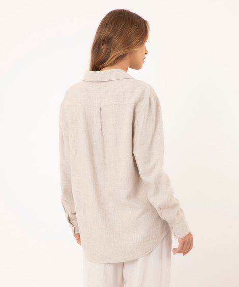 camisa de linho manga longa areia