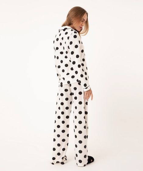 pijama americano de fleece poá off white
