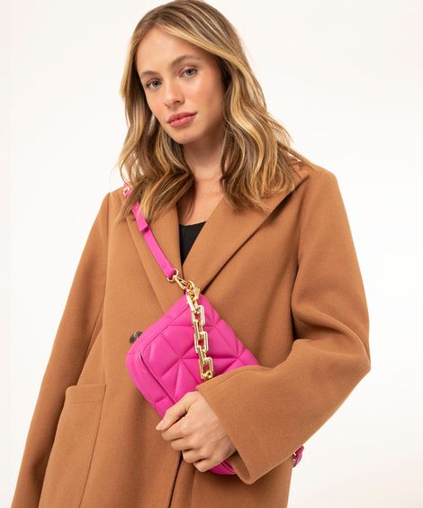 bolsa matelassê com corrente rosa