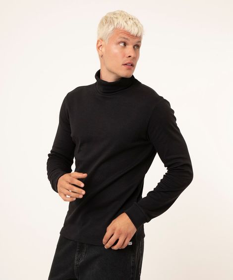 camiseta manga longa gola alta preta