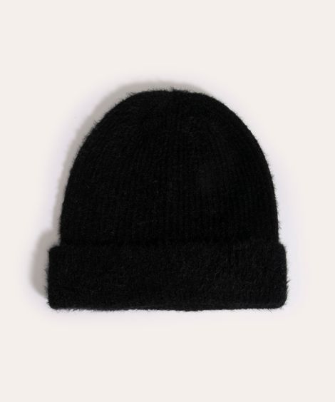 gorro canelado felpudo preto