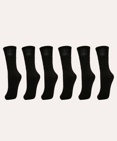 kit de 6 pares de meias masculinas cano longo preta