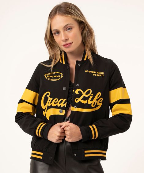 jaqueta bomber college preto