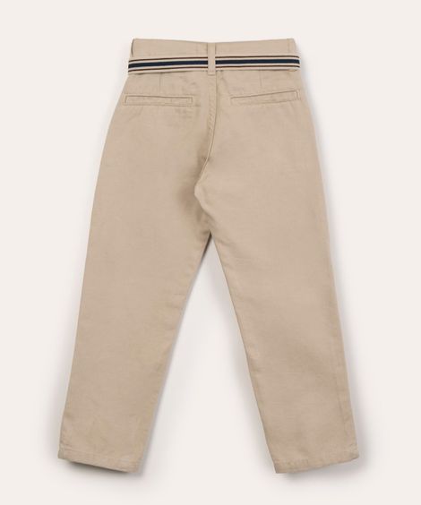 calça slim infantil de sarja com cinto areia