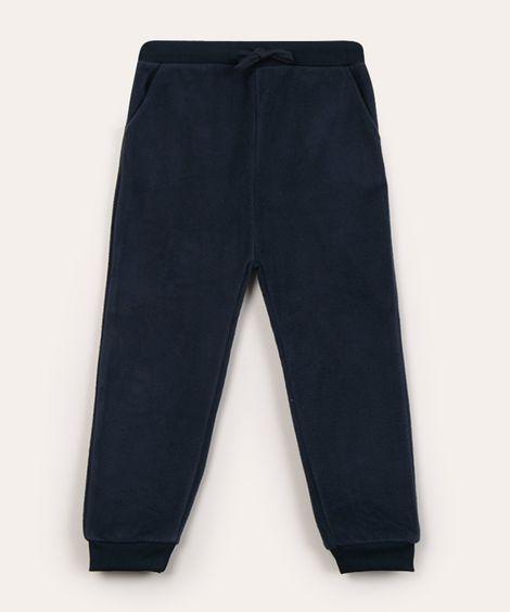 calça básica infantil de pelúcia azul marinho