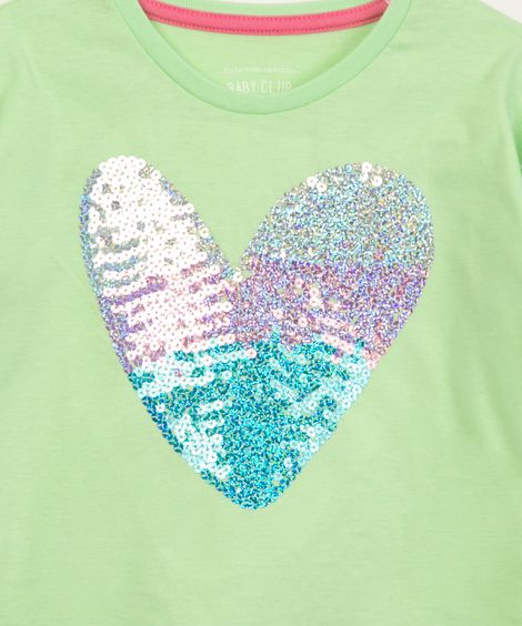 blusa infantil com babados coração paetê verde