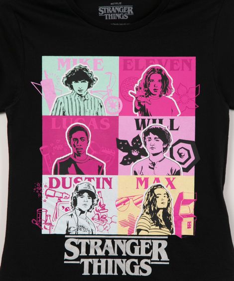 blusa juvenil de algodão stranger things preta