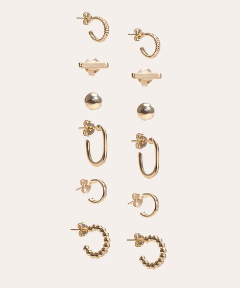 kit 6 pares de brincos dourado