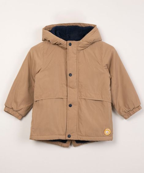 parka infantil com capuz e pelo bege